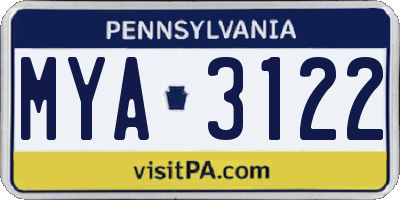 PA license plate MYA3122
