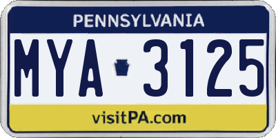 PA license plate MYA3125