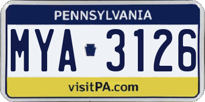 PA license plate MYA3126