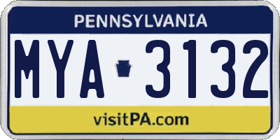 PA license plate MYA3132