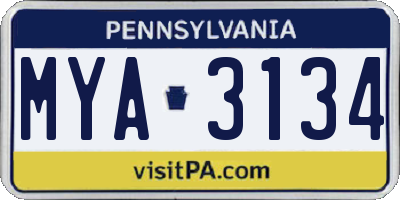 PA license plate MYA3134