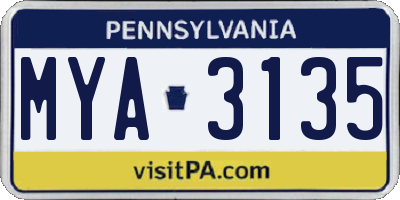 PA license plate MYA3135