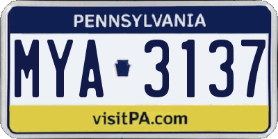 PA license plate MYA3137