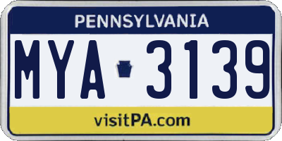PA license plate MYA3139