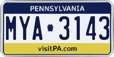 PA license plate MYA3143