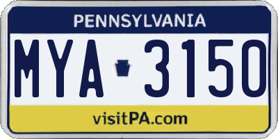 PA license plate MYA3150