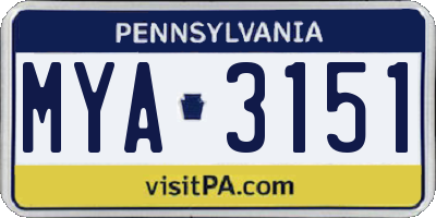 PA license plate MYA3151