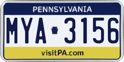 PA license plate MYA3156