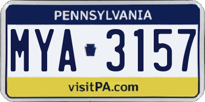 PA license plate MYA3157