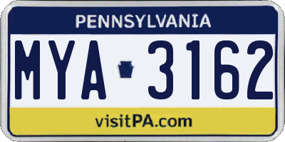 PA license plate MYA3162