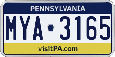PA license plate MYA3165