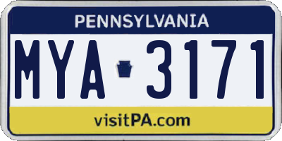 PA license plate MYA3171