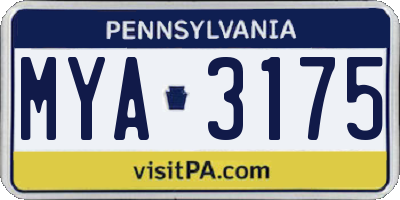 PA license plate MYA3175