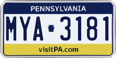 PA license plate MYA3181