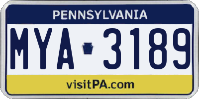 PA license plate MYA3189