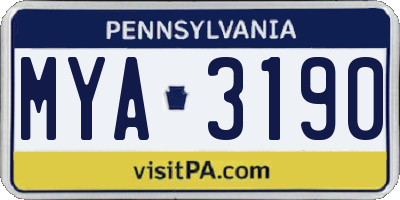 PA license plate MYA3190