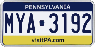 PA license plate MYA3192
