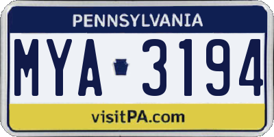 PA license plate MYA3194