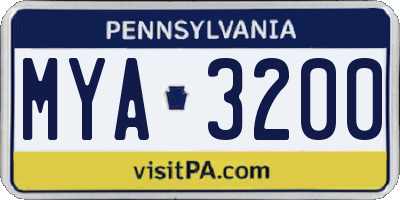 PA license plate MYA3200