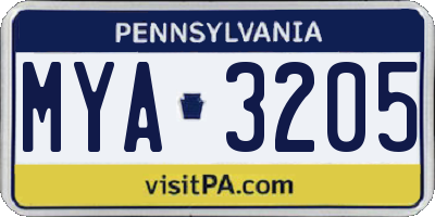 PA license plate MYA3205