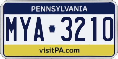 PA license plate MYA3210