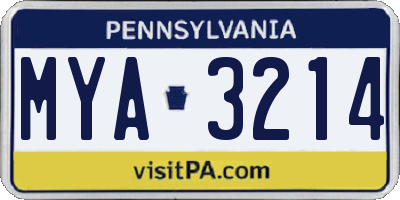 PA license plate MYA3214