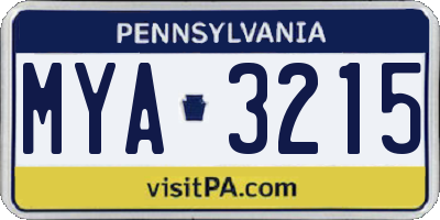 PA license plate MYA3215