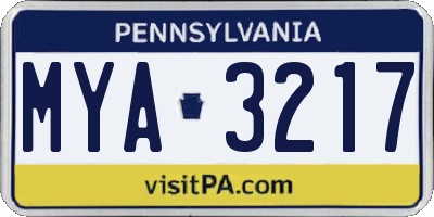 PA license plate MYA3217