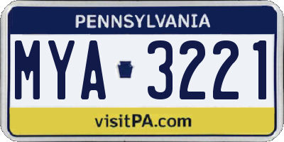 PA license plate MYA3221