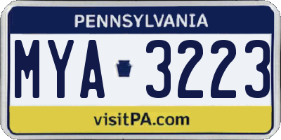 PA license plate MYA3223