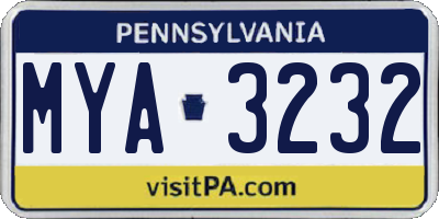 PA license plate MYA3232