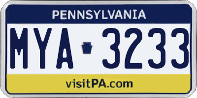 PA license plate MYA3233