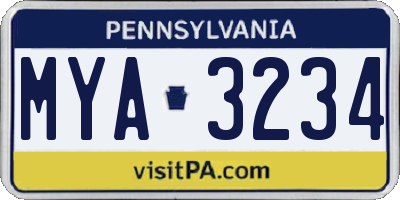 PA license plate MYA3234