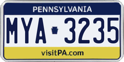 PA license plate MYA3235