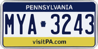PA license plate MYA3243