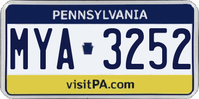 PA license plate MYA3252