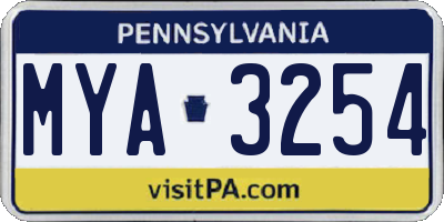 PA license plate MYA3254
