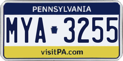 PA license plate MYA3255