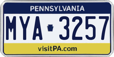 PA license plate MYA3257