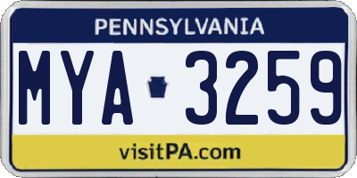 PA license plate MYA3259