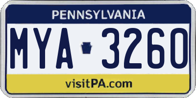 PA license plate MYA3260