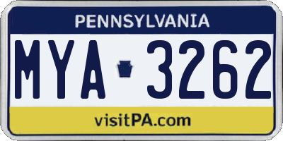 PA license plate MYA3262