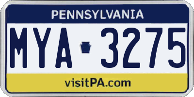 PA license plate MYA3275
