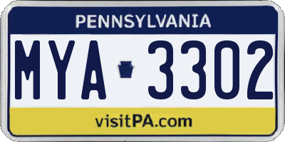 PA license plate MYA3302