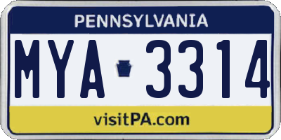 PA license plate MYA3314