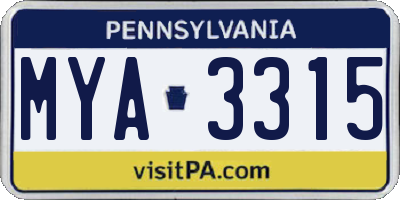 PA license plate MYA3315