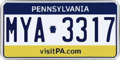 PA license plate MYA3317