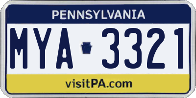 PA license plate MYA3321