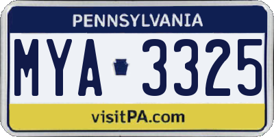 PA license plate MYA3325