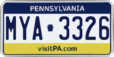PA license plate MYA3326